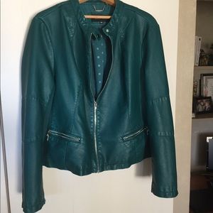 Vegan leather, teal moto jacket